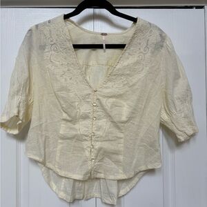 Free People Cream embroidered top S